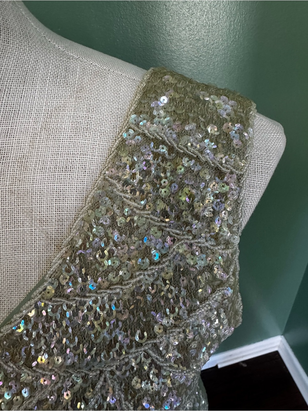 Vintage Sleeveless Sequin Scallop Top - Light Seafoam Green - Picture 4 of 13